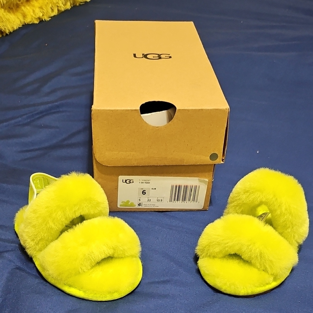 UGG Neon Yellow Fluffy Sandals / Slippers